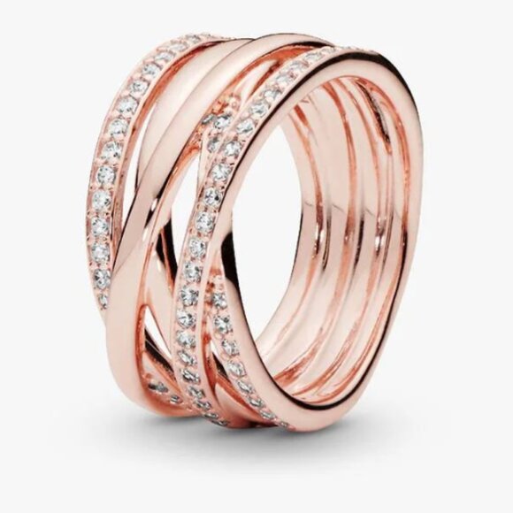 Pandora - Sparkling & Polished Lines Ring (14K Rose Gold Plating) - Picture 1 of 8